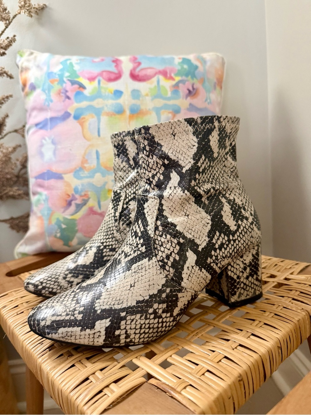 Women's Snake Print Ankle Boots - Neutral